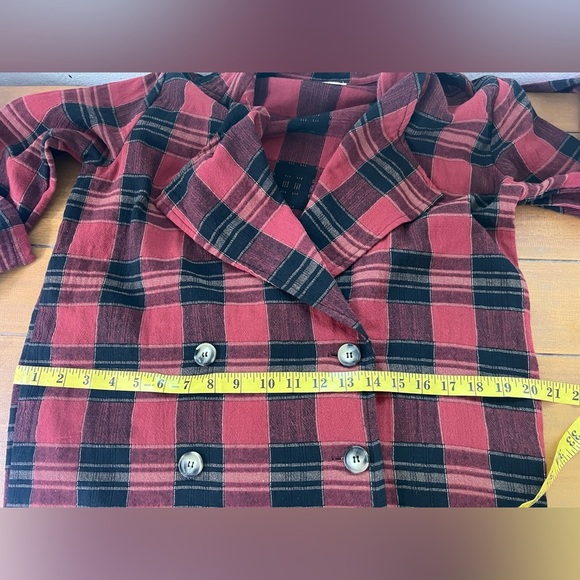 POL Red and Black Plaid Oversize Blazer Lightweight Double Breasted Long Jacket - Picture 15 of 17
